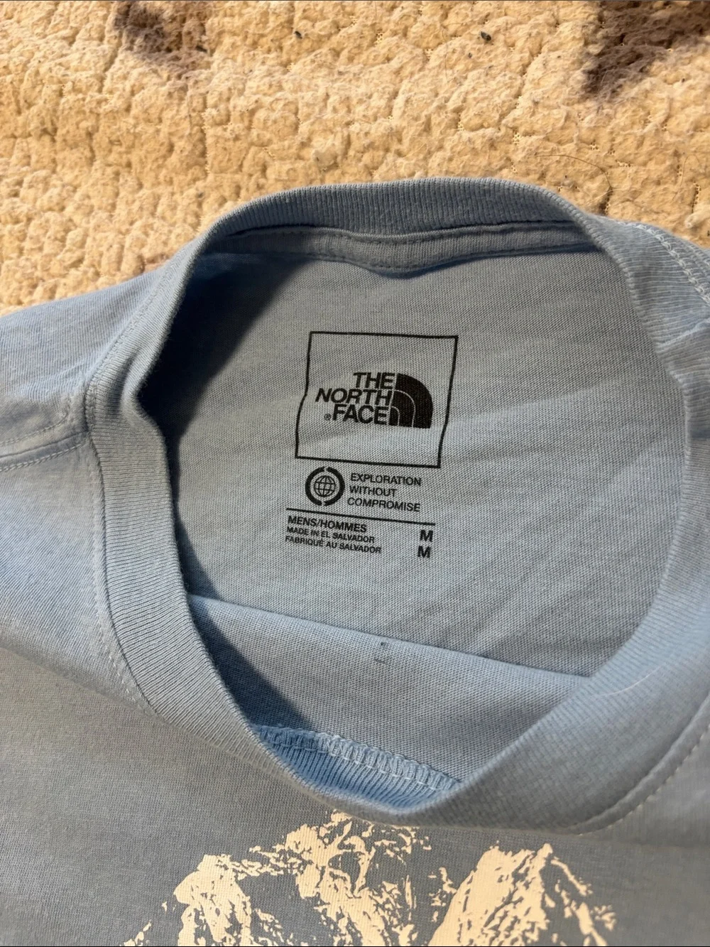 The North Face Short Sleeve Graphic Tee in Light Blue with Neon Accent